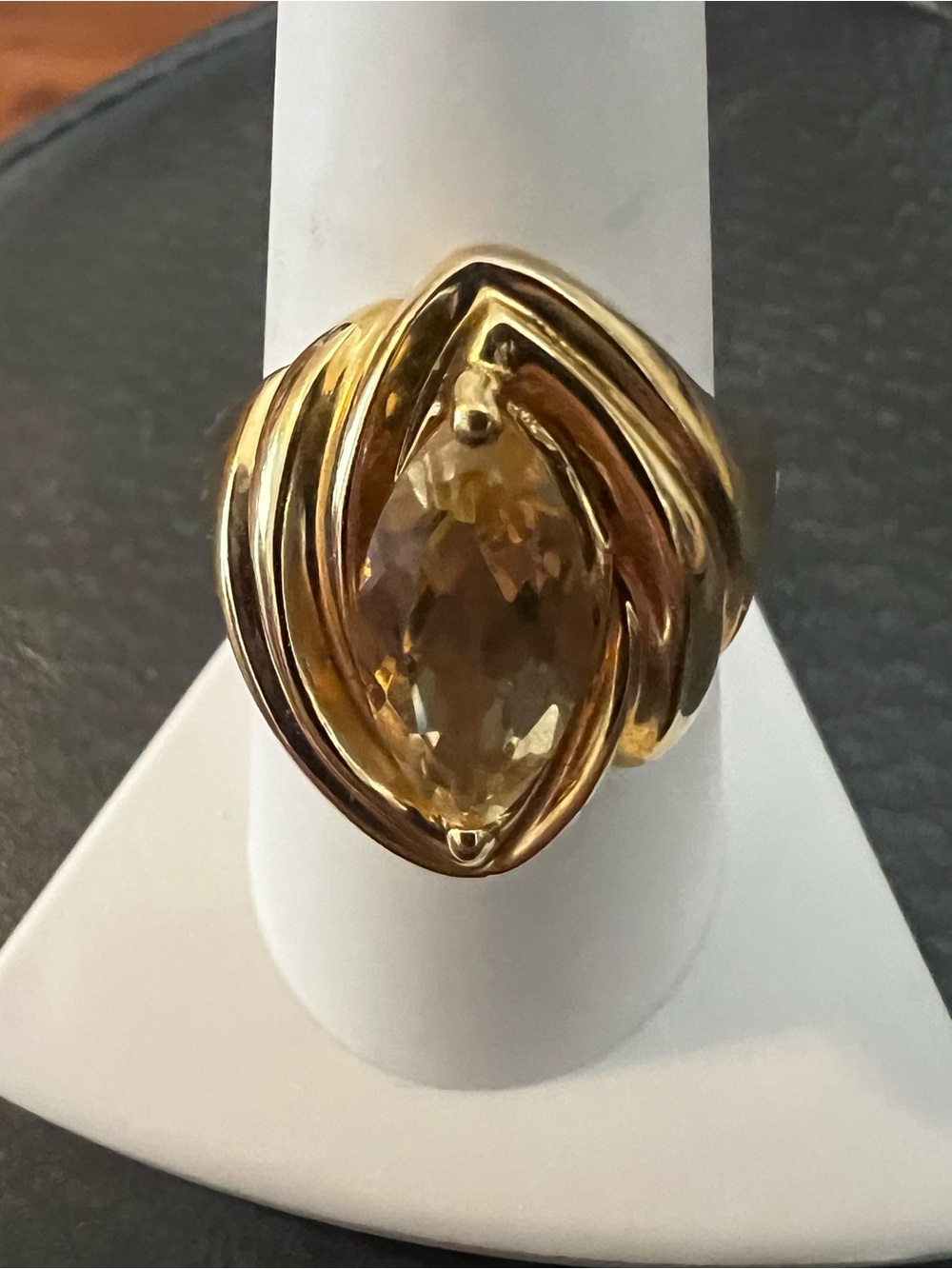 Gold-Tone Citrine Marquise Ring - Elegant Women's Jewelry. Stamped 925/? - Picture 6 of 9